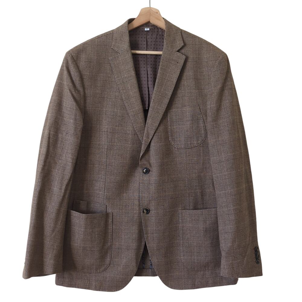JKT NYC New York Blazer Men's 42L Bond Jacket Cotton Brown‎ Plaid NWOT